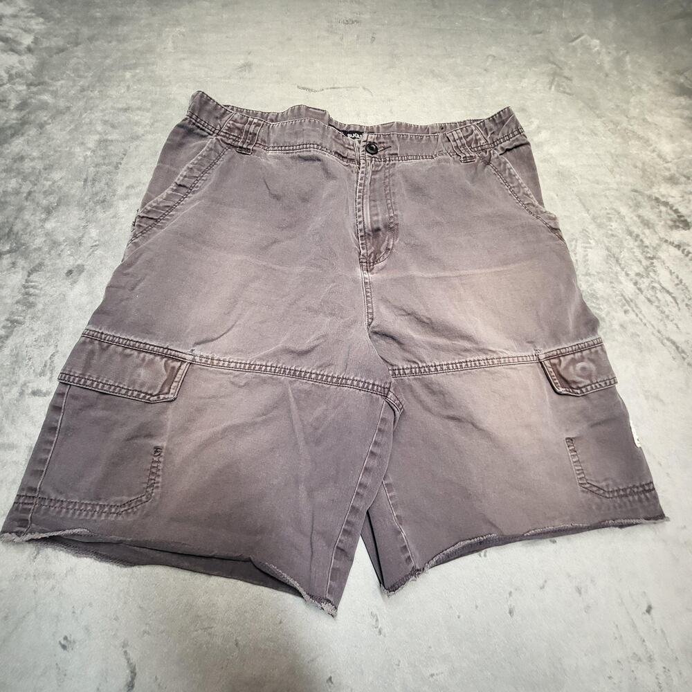 Bugle Boy Shorts Mens 36 Gray Cargo Relaxed Fit Pockets Distressed Raw Hem